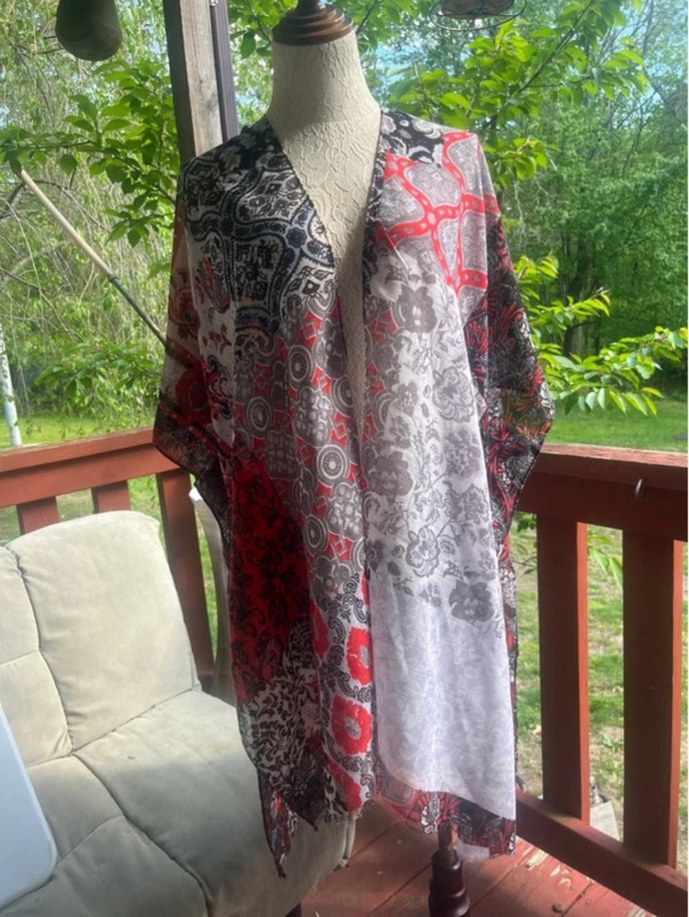 Boho Patchwork Floral & Paisley Kimono Cardigan Open Front Cover Up